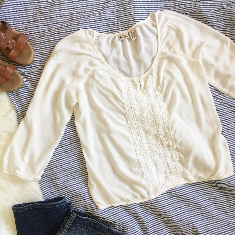 White peasant boho blouse, crochet front